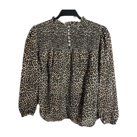 J. Crew Women’s SZ M Leopard /Animal Print Long Sleeve Blouse - Picture 2 of 8
